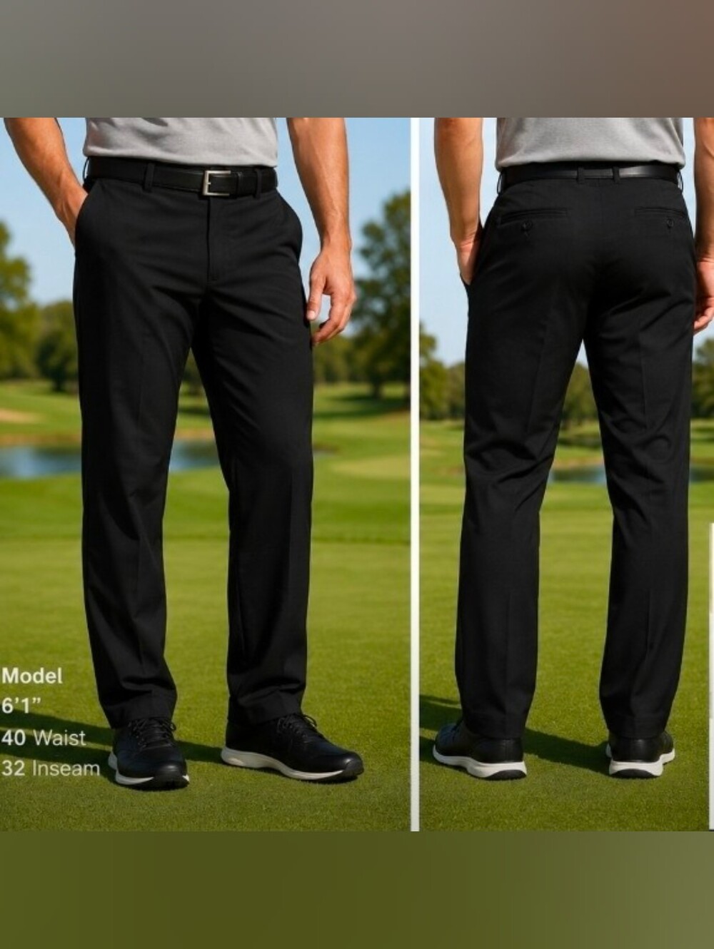 PGA TOUR Performance Golf Pants Men's 40x32 Black Stretch Flat Front
